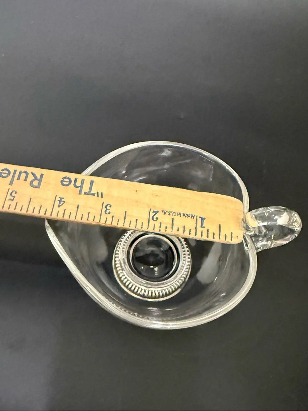 Vintage Ribbed STERLING Silver Base Clear Glass Gravy Boat Sauce Dish